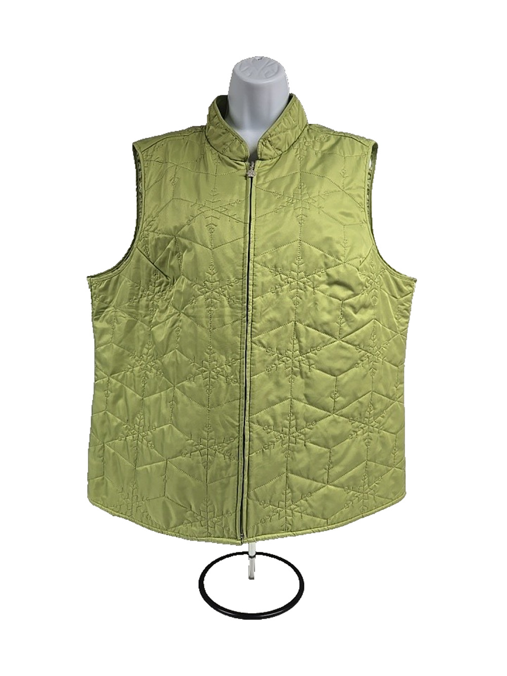 CJ Banks Womens Vest Green Quilted Embroidered Snowflakes Lightweight Size 2X